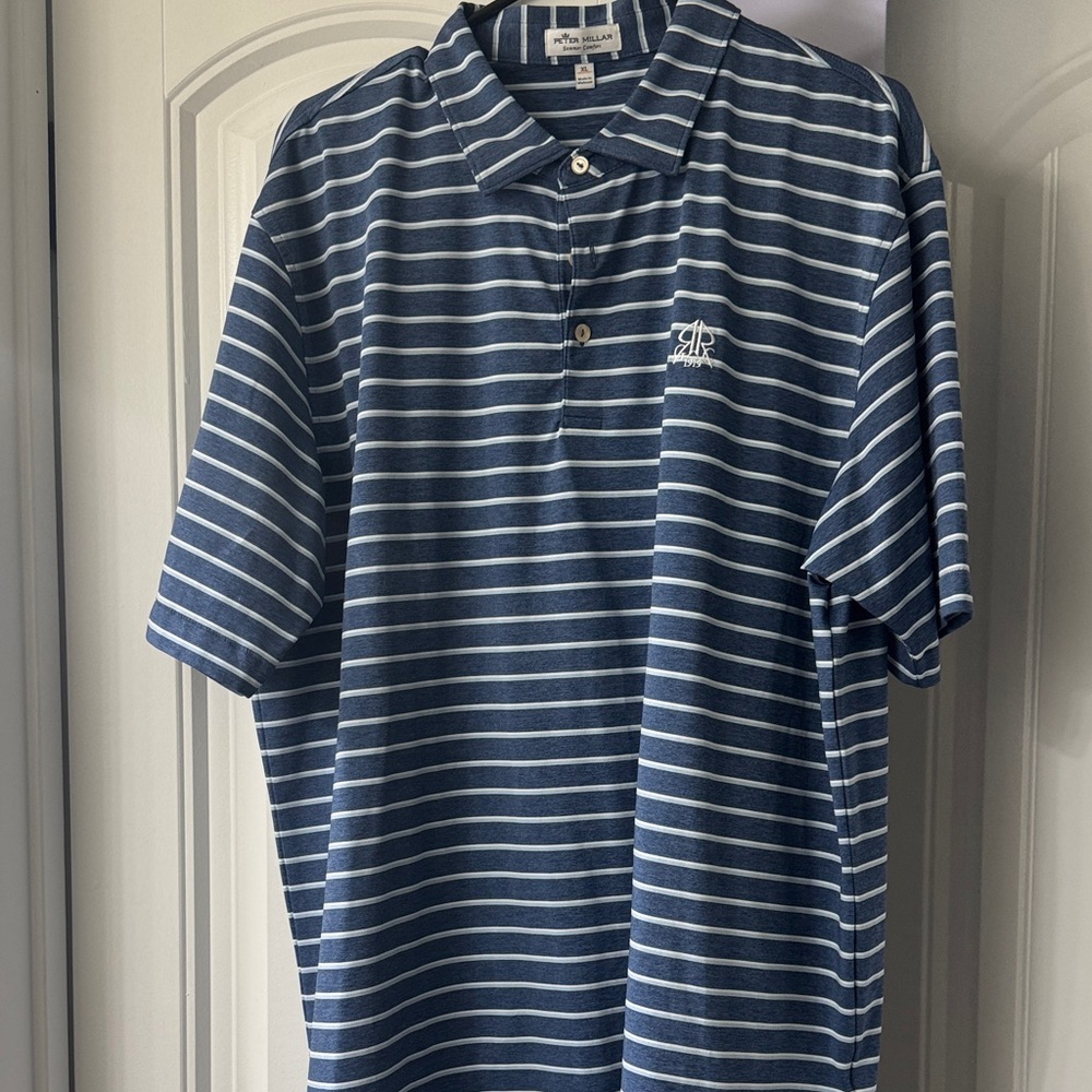 Peter Millar Blue and White Striped Polo Shirt